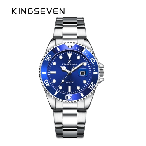 KINGSEVEN Herenhorloge 9619 – Zilverkleurig-Blauw – Quartz – Roestvrij Staal – Vlindersluiting – Datumweergave – Luxe Duikershorloge – Waterbestendig – Stijlvol & Modern Design