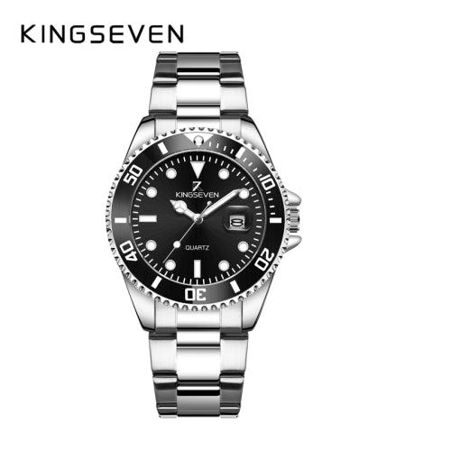 KINGSEVEN Herenhorloge 9619 – Zilverkleurig-Zwart – Quartz – Roestvrij Staal – Vlindersluiting – Datumweergave – Luxe Duikershorloge – Waterbestendig – Tijdloos & Elegant Design