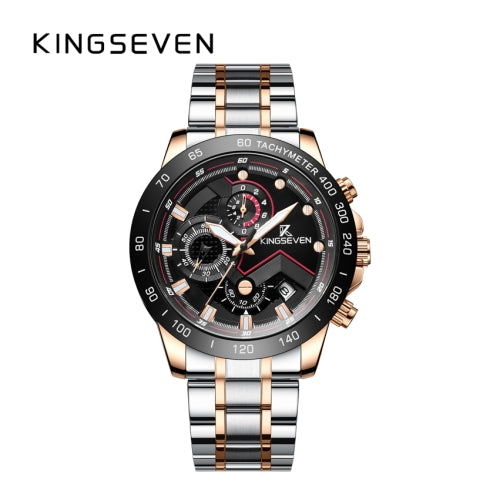 KINGSEVEN Herenhorloge – Zilverkleurig-Zwart – Chronograaf – Quartz – Roestvrij Staal – Waterbestendig – Vlindersluiting – Luxe & Sportief Design