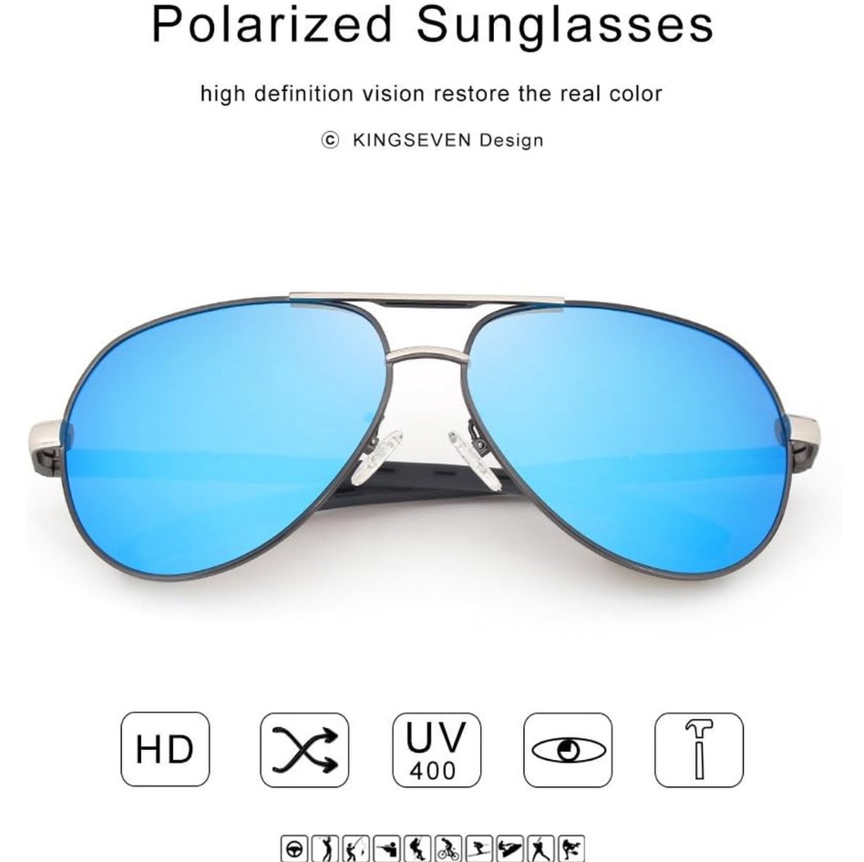 KingSeven Bluestar - Zonnebril Heren - Pilotenbril met UV400 en polarisatie filter - Z68