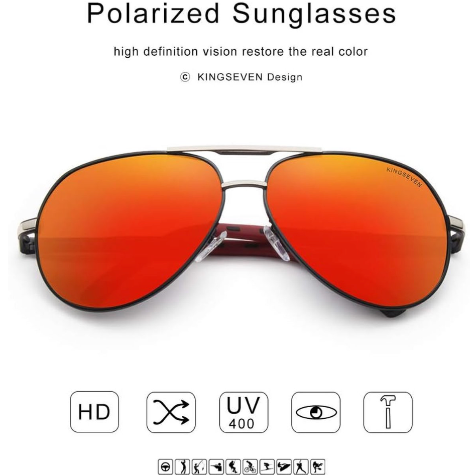 KingSeven Redstar - Pilotenbril met UV400 en polarisatie filter - Z68