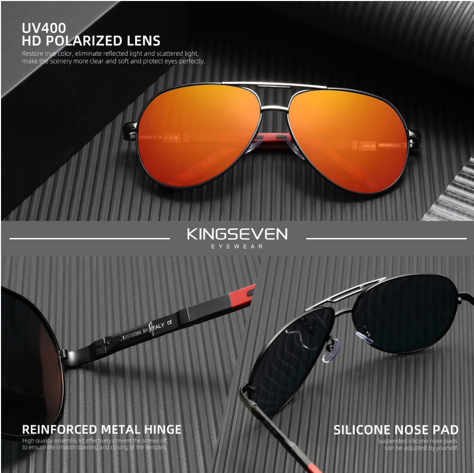KingSeven Redstar - Pilotenbril met UV400 en polarisatie filter - Z68