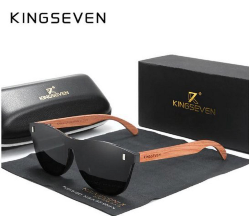 KingSeven Black Oculos Sunglasses - Zonnebril Heren - UV400 en Polarisatie Filter - Bamboe