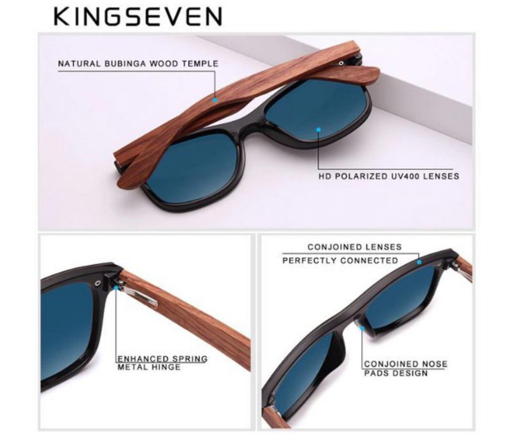 KingSeven Zonnebril Heren - Blue Oculos Bamboo UV400 en Polarisatie Filter