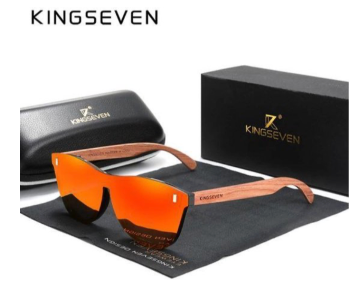 KingSeven Zonnebril Heren - Orange Oculos Bamboo UV400 en Polarisatie filter