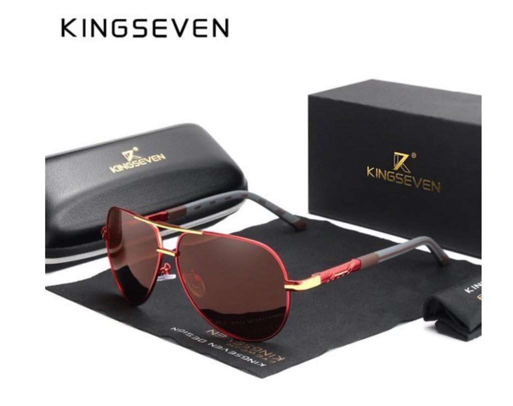 KingSeven Aviator - Trendy Piloten zonnebril met UV400 en polarisatie filter - Rood