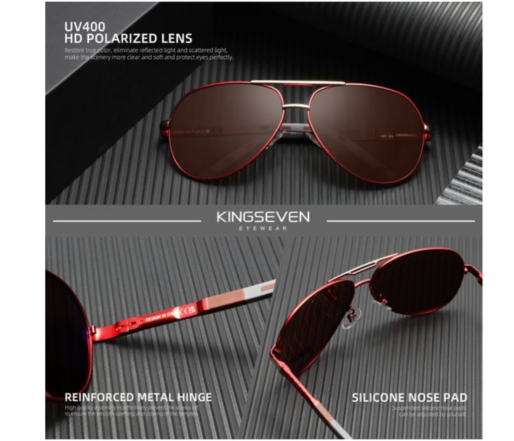 KingSeven Aviator - Trendy Piloten zonnebril met UV400 en polarisatie filter - Rood