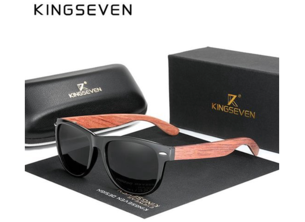 KingSeven Zonnebril Heren - Black Wayfarer Bamboo UV400 en Polarisatie filter