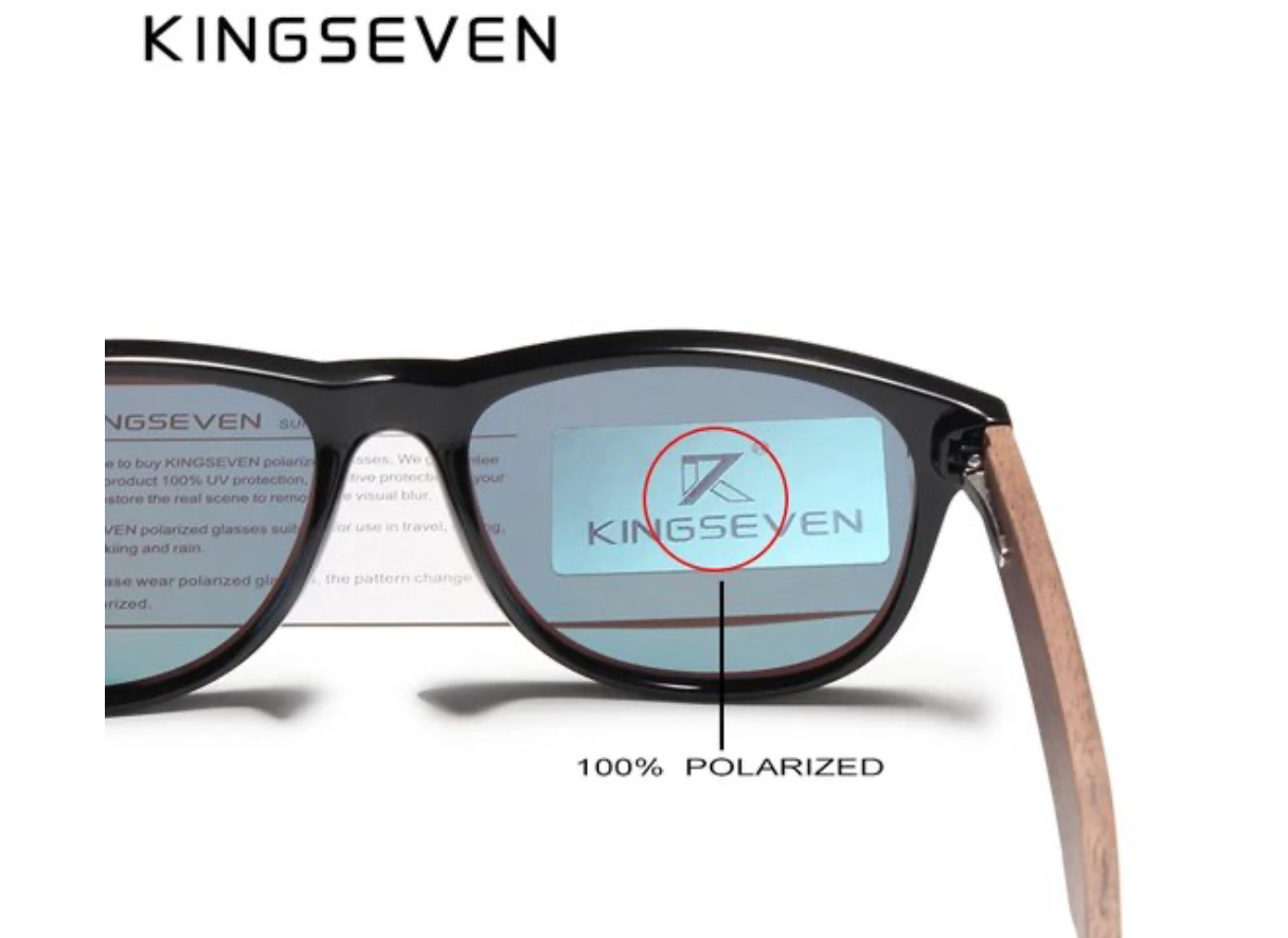 KingSeven Zonnebril Heren - Dark Blue Wayfarer Bamboo UV400 en Polarisatie filter