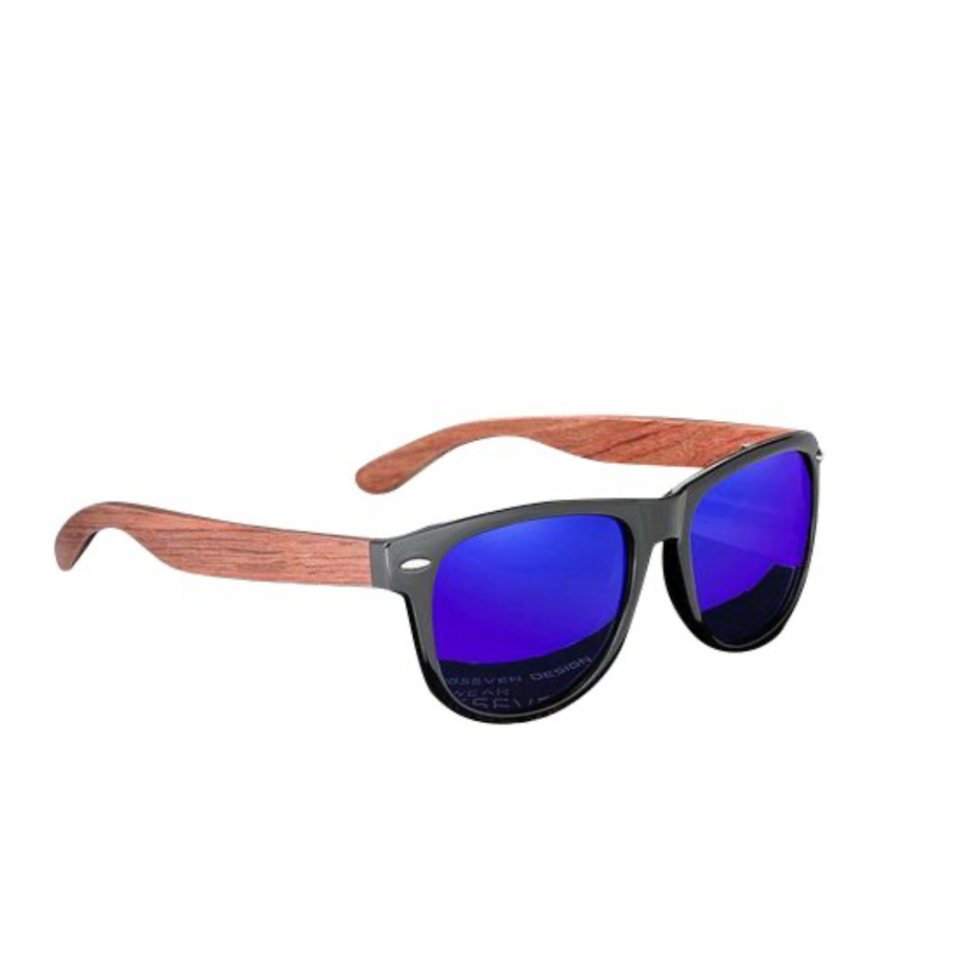 KingSeven Zonnebril Heren - Dark Blue Wayfarer Bamboo UV400 en Polarisatie filter