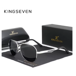 KINGSEVEN Zonnebril 7759 - Zilverkleurig - Grijs - Heren - Vrouwen - Gepolariseerd - UV400 - Piloot