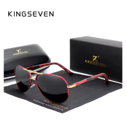 KINGSEVEN Zonnebril 7252 - Rood-Grijs - Heren - Vrouwen - Gepolariseerd - UV400 - Piloot