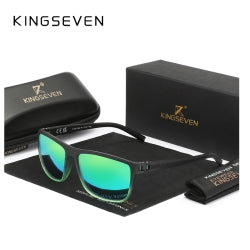 KINGSEVEN Zonnebril 755 - Zwart-Groen - Heren - Vrouwen - Gepolariseerd - UV400 - Rechthoek