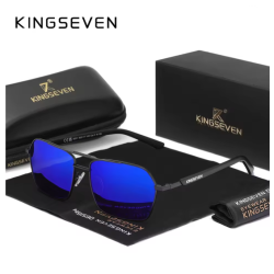 KINGSEVEN Zonnebril 9201 - Zwart-Blauw - Heren - Vrouwen - Gepolariseerd - UV400 - Spiegelend - Rechthoek