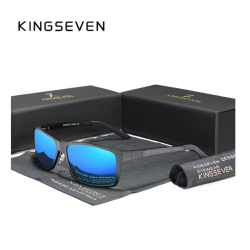 KINGSEVEN Zonnebril 7021 - Blauw-Zwart - Heren - Vrouwen - Gepolariseerd - UV400 - Rechthoek