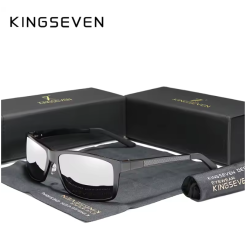 KINGSEVEN Zonnebril 7021 - Zwart-Zilverkleurig - Heren - Vrouwen - Gepolariseerd - UV400 - Rechthoek